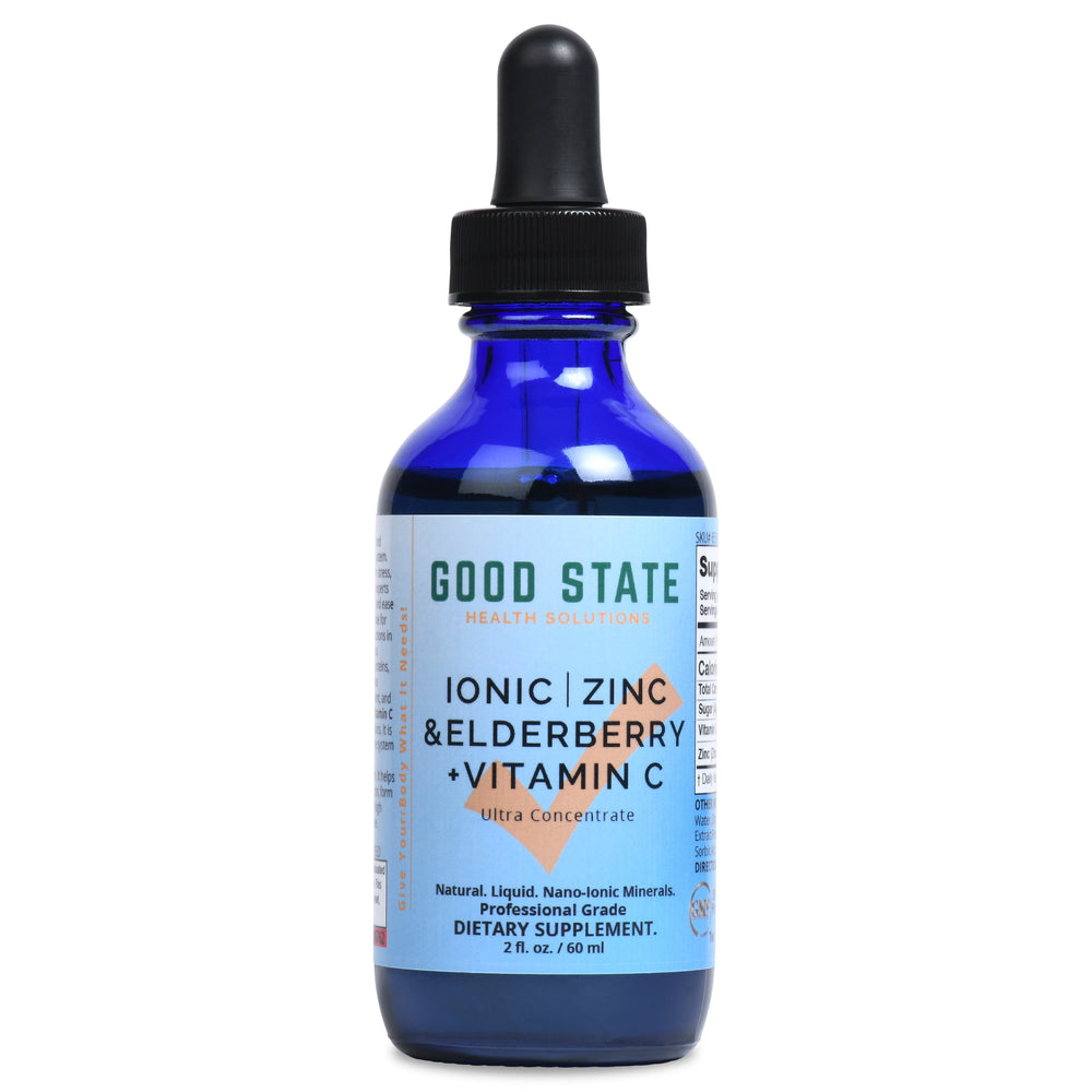 Ionic Zinc, Elderberry, + Vitamin C Supplement | Ultra Concentrate | Glass Bottle